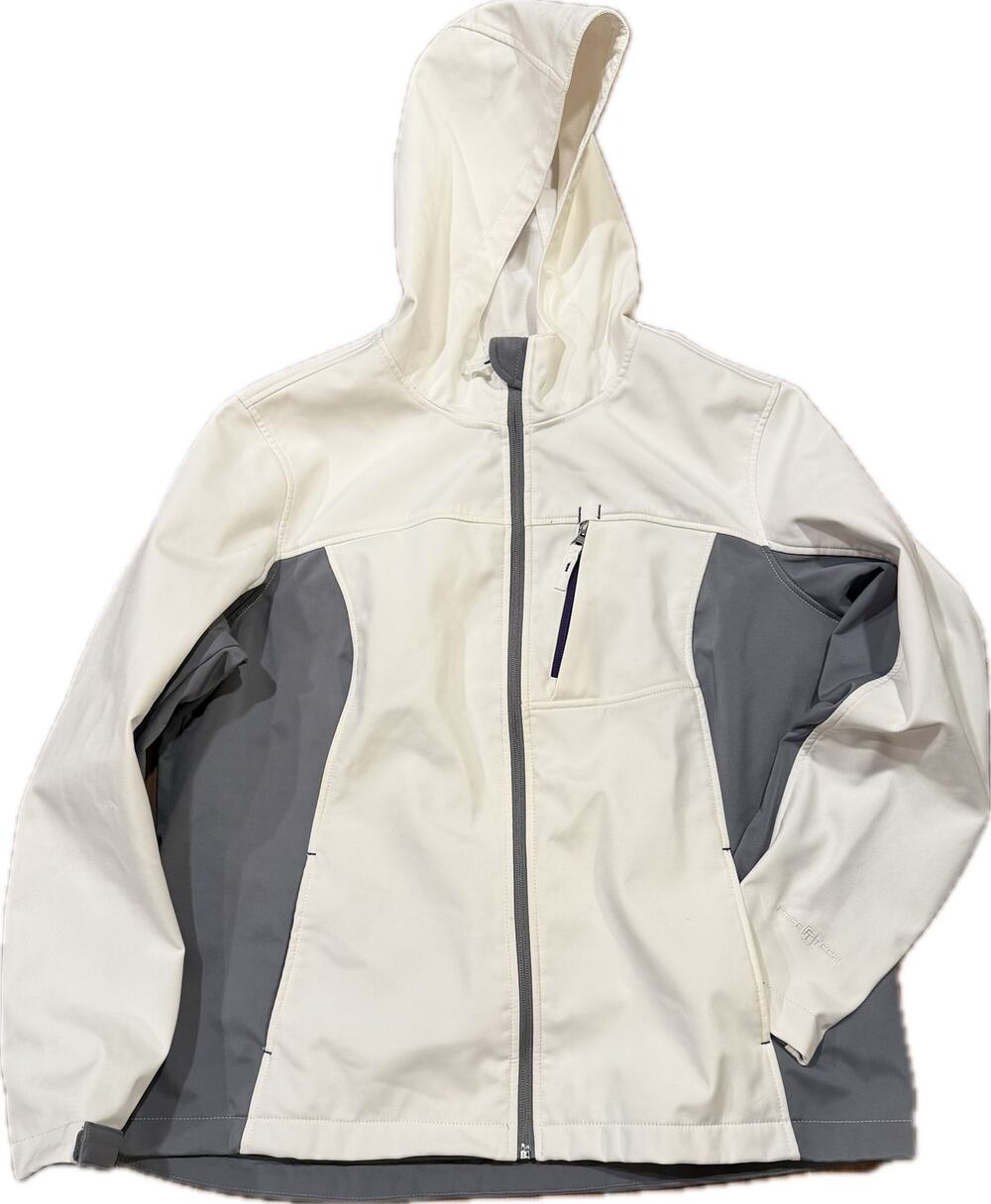 Free Tech Womens Softshell Jacket XL Arctic White Gray Hooded Full Zip 16-18